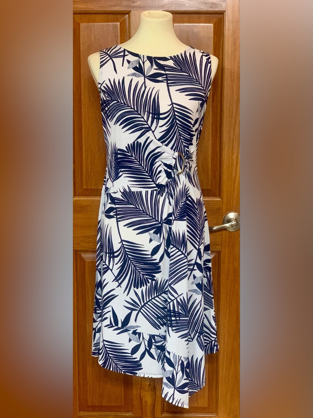 Dana Buchman Palm Leaf Print Asymmetrical Dress